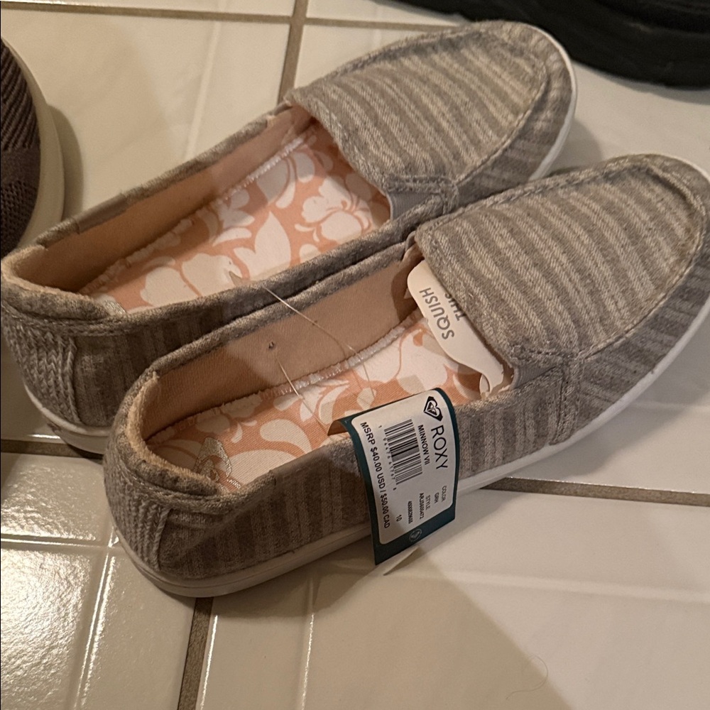 Roxy Gray and Cream Striped Slip-On Shoes